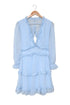 Layered Ruffled Open Back Puff Sleeve Swiss Dot Mini Dress